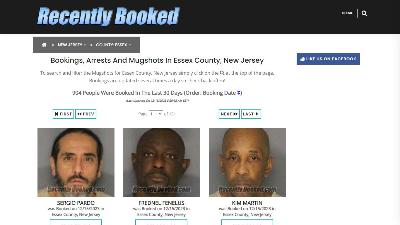 Bookings, Arrests and Mugshots in Essex County, New Jersey